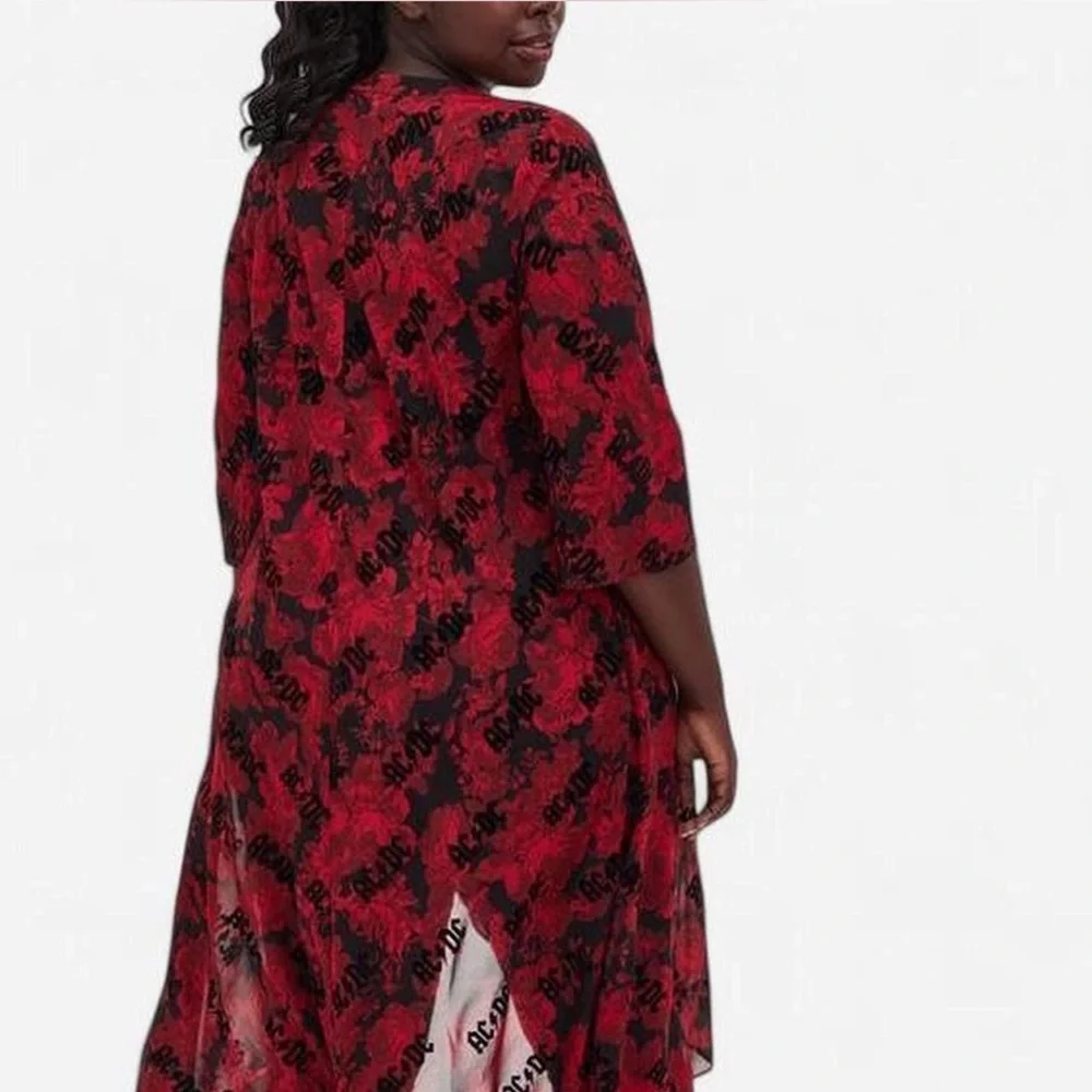 AC/DC Torrid Black & Red Floral Chiffon Hi-Lo Kimono - Picture 2 of 7